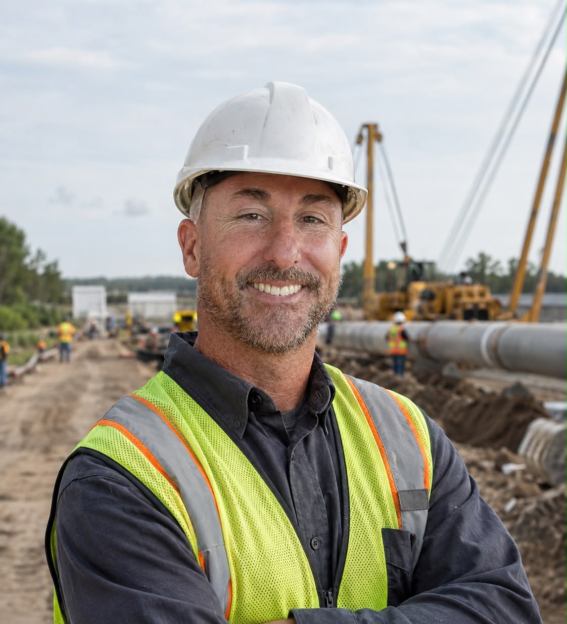 Richard Gardner in PPE on a pipeline construction right-of-way