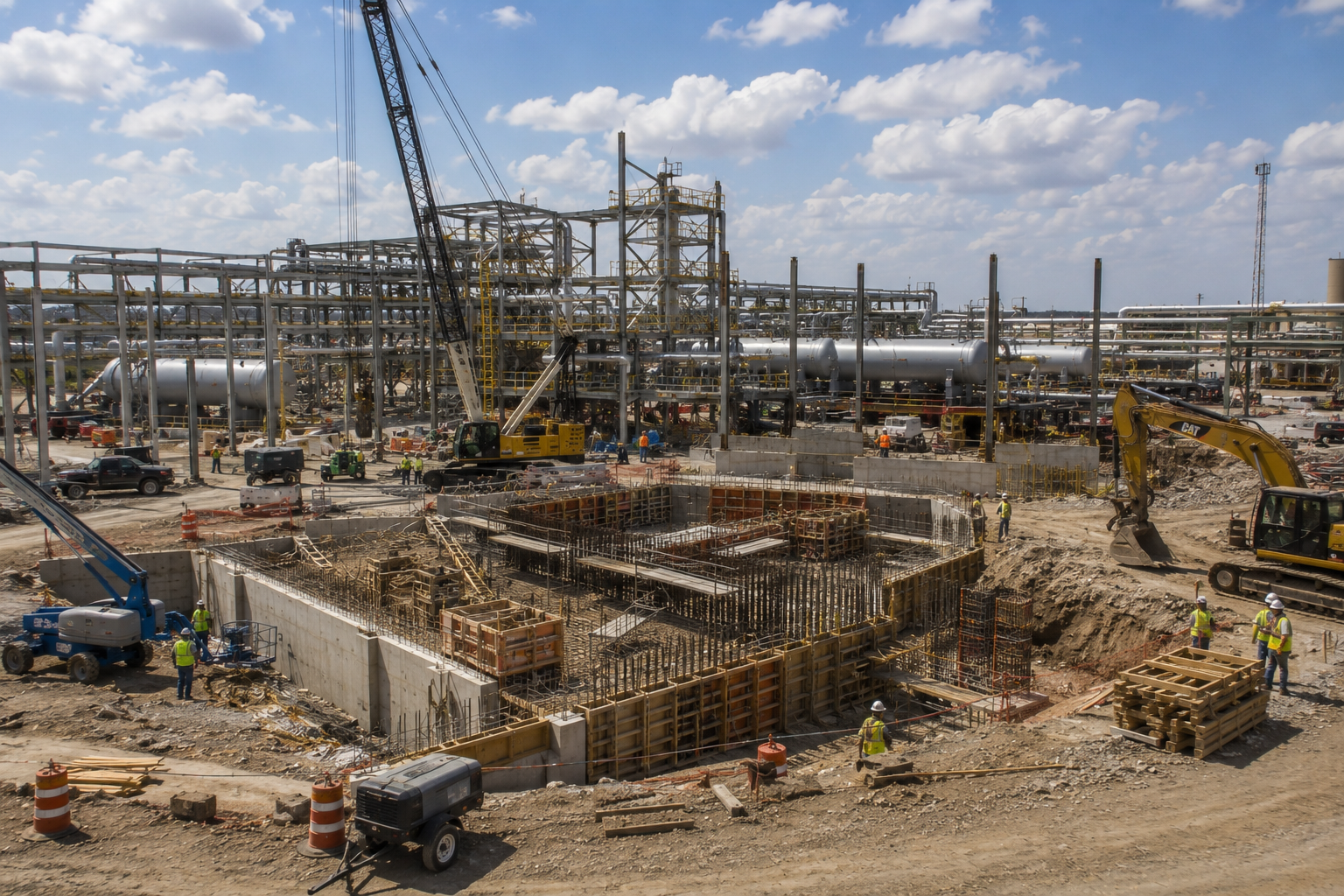 Gulf Coast natural gas infrastructure expansion with civil construction activity