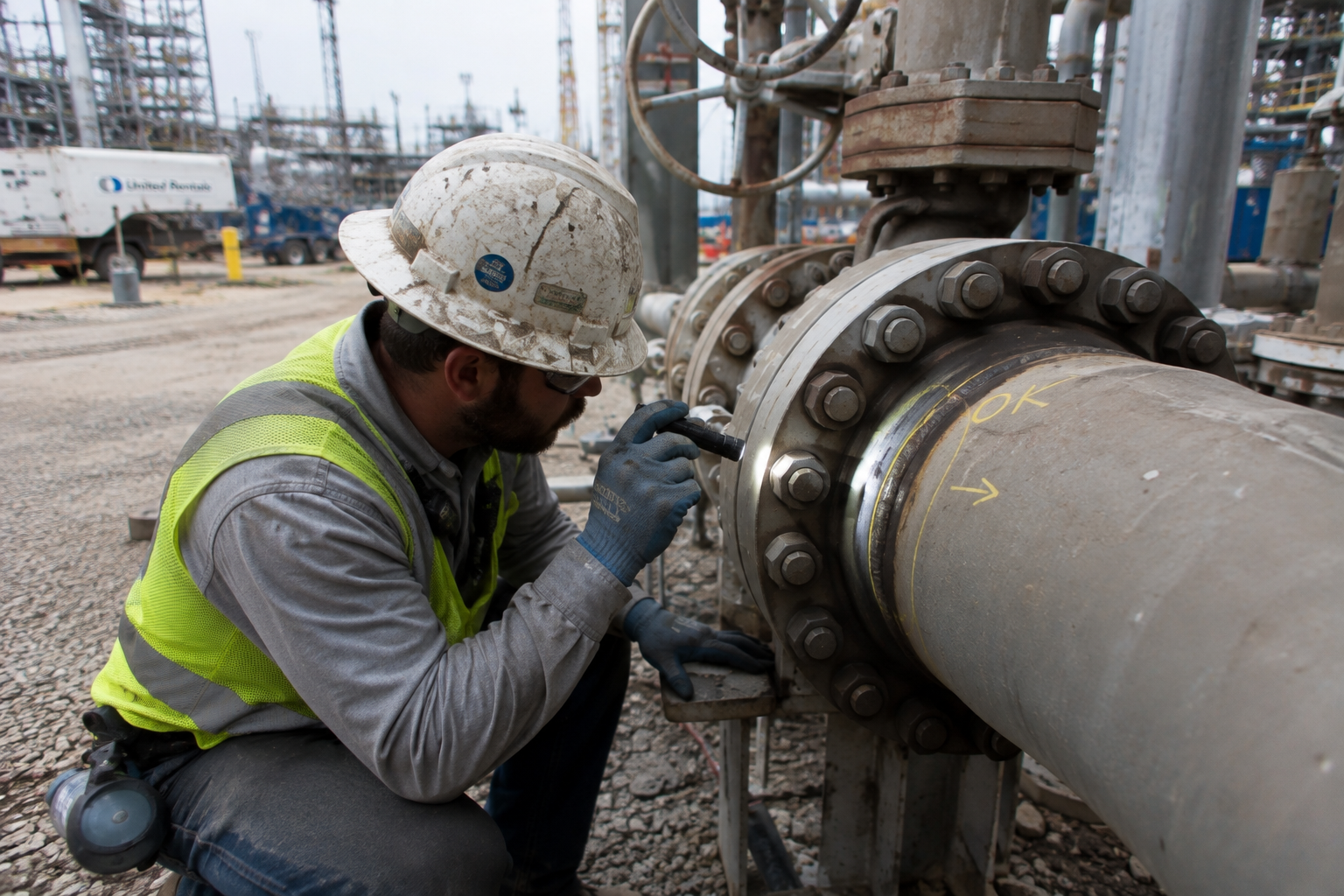 Quality inspection and project oversight activities on an active industrial jobsite